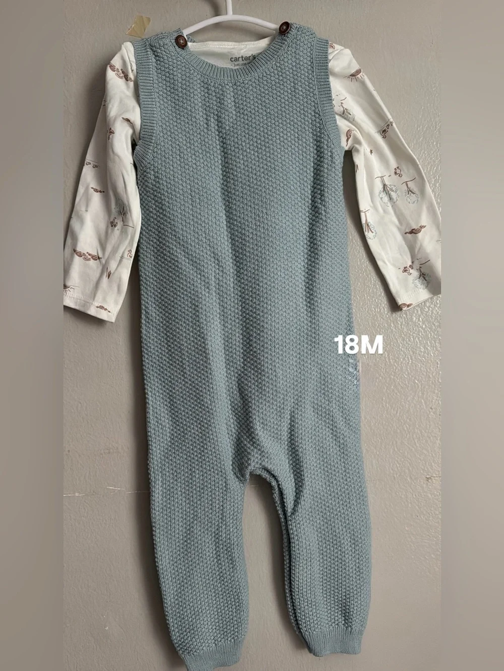 Carter's Light Blue Knit Sleeveless Romper with Cream Printed Tee